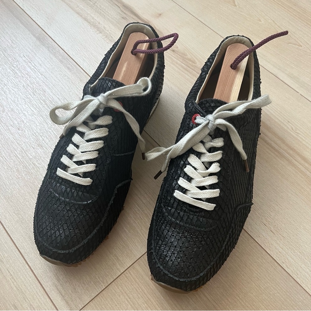 Black and White Athletic Shoes with Perforated Leather